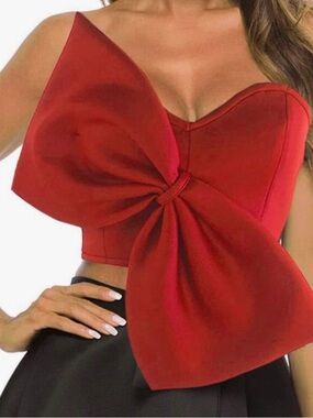 Aomei Red Satin Strapless Bow Crop Top - Size Small - Chic Party Tube Top NWT